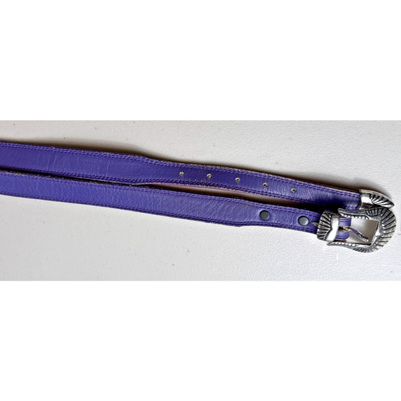 Vintage Nocona Purple Leather Belt Women’s Size XS Silver Buckle Western Kids - Picture 7 of 7